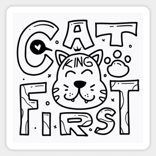 Cat First doodle typography Magnet